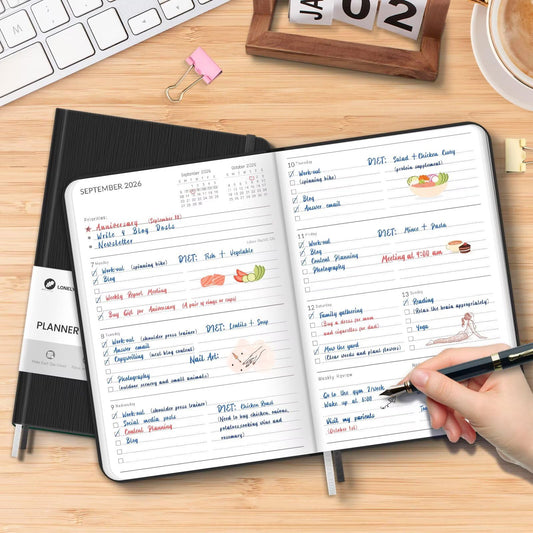 Lonely Oak A5 Academic Diary 2026-2027 Week to View, Daily Weekly Planner 5.75" x 8.4", 13 Months Faux Leather School Year Monthly Calendar Diary from Jul.2026 to Jul.2027 for Student(Black)