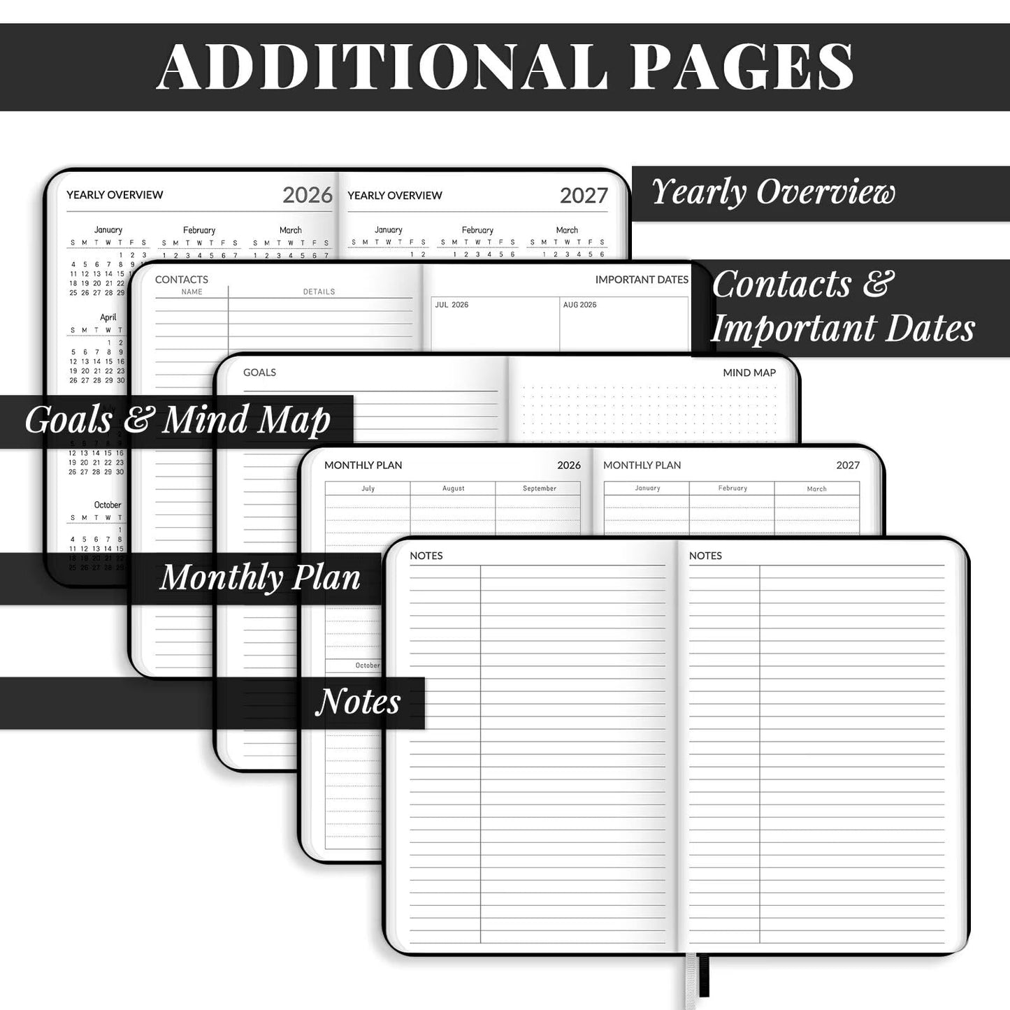 Lonely Oak A5 Academic Diary 2026-2027 Week to View, Daily Weekly Planner 5.75" x 8.4", 13 Months Faux Leather School Year Monthly Calendar Diary from Jul.2026 to Jul.2027 for Student(Black)